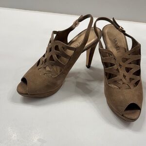 Vaneli Brown Lattice Peep-Toe Heels